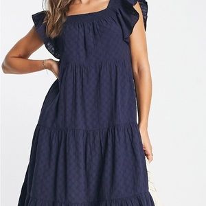 Madewell Ruffle Sleeve Square Neck Tiered Dress in Juniper Berry L